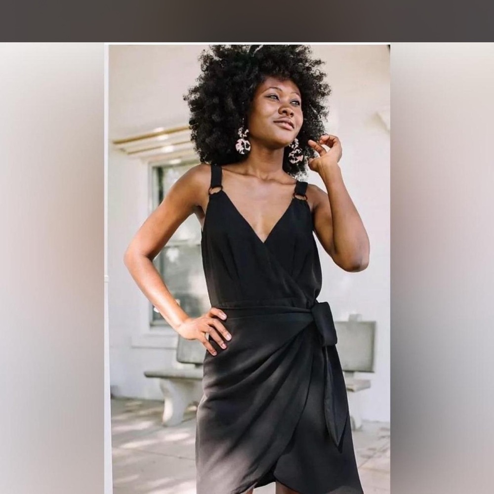 Black willow and root Wrap Midi Dress with Tie Waist